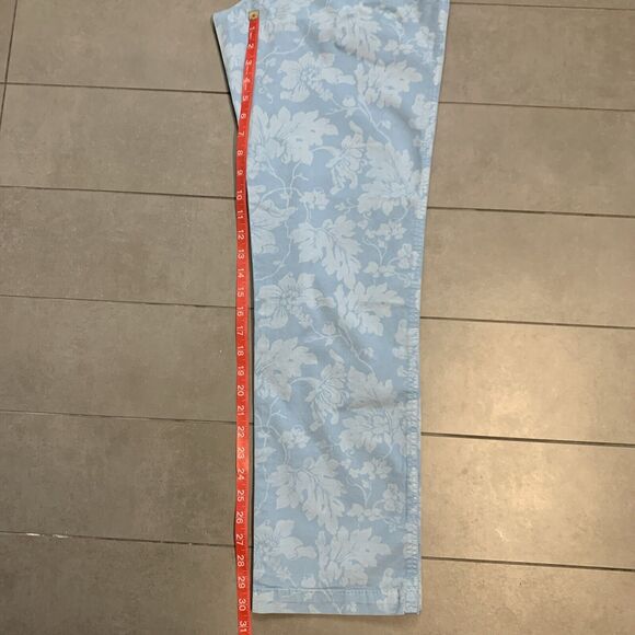Sundance Womens Pants Sz 6 Blue Floral Straight Trousers Beach Hawaiian Boho - Picture 9 of 10